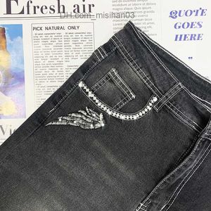 Wysokiej talii damski 2022 Modka seksowne proste spodnie plus wygodne retro do mycia czarne dżinsy elastyczne Z230728