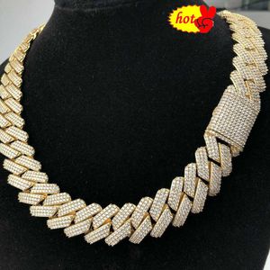 Łańcuchy 925 Srebrny naszyjnik Diamond ciężki miami łańcuch kubańska bransoletka 20 mm vvs biżuteria rap hip hop street men panie