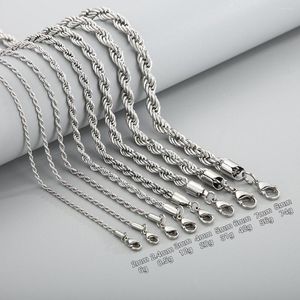 Kedjor 2/2,4/3/4/5/6/7/8mm bred silverfärg Ropkedja Rostfritt stål Choker Män kvinnor Halsband Cool smyckespresent