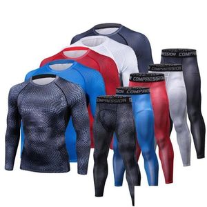 Herr t-shirts herr män t skjortor byxor set 2-stycken sportkläder kompression kostym joggers fitness basskikt skjorta leggings rashguar dhev4