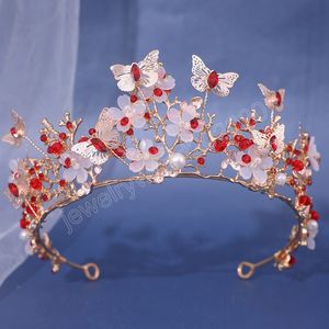 Słodka urocza moda Ab Crystal Pearl Tiara korona dla kobiet przyjęcie weselne królowa Bridal Bride Butterfly Crown Jewelry