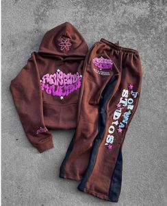 Mens Hoodies Sweatshirts Brown Star Colorful Letter Print för kvinnor Y2K Loose Anime Sweatshirt Overized Korean Fashion Harajuku Hooded Clothes 230727