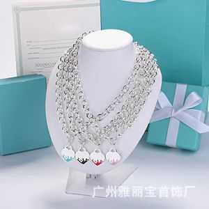 Designer Brand Seiko version copper silver plated Tiffays spray glue heart-shaped ot buckle couple necklace CNC steel seal Street trend thick chain