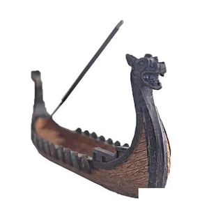 Dekorative Objekte Figuren Drachenboot Räucherstäbchenhalter Brenner handgeschnitzte Schnitzerei Räuchergefäß Ornamente Retro Brenner Traditiona Dhutg