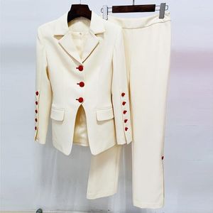 Men's Suits Two Piece Sets Blazer Pants Beige Women Office Single Breasted Red Button Personalized Tailoring Pantsuits Formal Suit