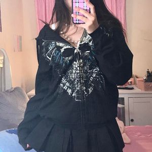 Kvinnors hoodies tröjor dour y vintage gotisk grunge skalle tryck zip upp mörk akademi harajuku autunm estetiska kappa toppar y2k 230728