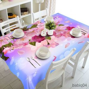 Bordduk Europeisk runda 3D -bordduk lila lavendelblommor mönster tvättbar tyg rektangulär bord täcker bröllop dekoration r230726