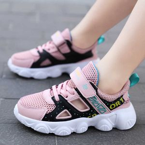 New Style Girls Running Shoes Casual Sneakers Kids Breathable Mesh Sports Trainers Pink Black