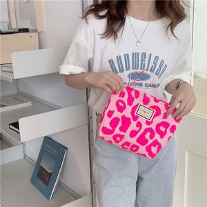 Cosmetic Bags Cases Pink Leopard Print Women Bag Retro Flower Ladies Small Clutch Purse Travel Handbags Schoolgirl Pencil Storage 230727