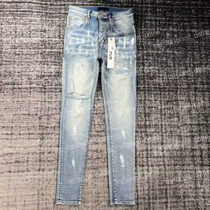 Neue hochwertige Top-Jeans in Lila, Designer-Herren-Jeans, zerrissen, gerade, regulärer Denim, Risse, ausgewaschen, alt, lang, modisch, Lochstapel 5 DO5U