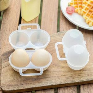 Förvaringsflaskor Portable Egg Box 2 Grids Eggs Container Dispenser Space-Saving Case med fast handtag för utomhuscamping