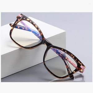 Sunglasses Fashion TR90 Cat Eye Anti-Blue Light Ladies Glasses Frame Large Metal Spring Leg Women Prescription Mirror