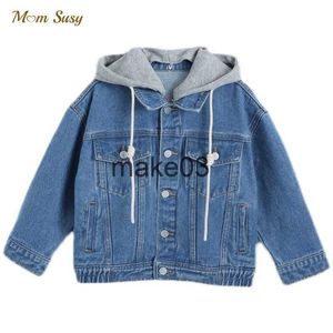 Giacche Baby Boy Girl Cotton Denim Giacca con cappuccio Infant Toddler Bambino Jean Coat Primavera Autunno Baby Outwear Abbigliamento 110Y J230728