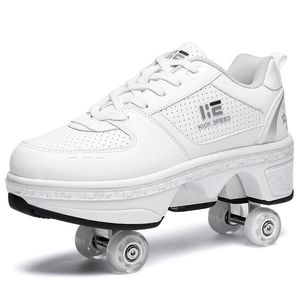 Sapatos de patins Deform Wheel com 4 rodas para crianças, adultos, casuais, deformação, parkour, tênis de corrida para meninos, caminhada