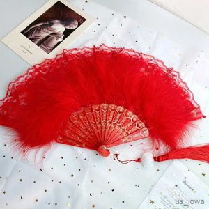 Chinese Style Products Feather Folding Fan Sweet Fairy Girl Dark Court Dance Hand Fan Art Craft Gift Wedding Party Decoration R230728