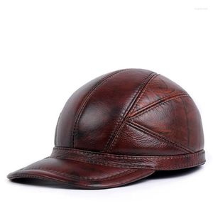 Ball Caps Men's Leather Hat Male Cowhide Casual Baseball Cap Winter Warm Outdoor Ear Protection Patchwork Aircraft Flight Gorra Dad Gift