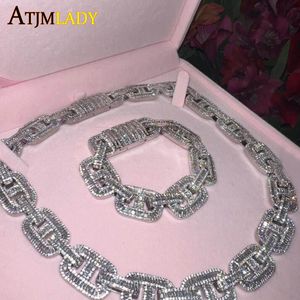 Charms 5A fashion cz iced out bling cuban necklace silver color lock pin link chain choker hiphop men boy jewelry 230727