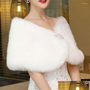 Sciarpe Giacche da donna eleganti Bianco Nero Accessorio in pelliccia sintetica Scialle da sposa Avvolge Mantello Cappotto da sera invernale da sera Mantello Drop Delivery Fas Dhsqu