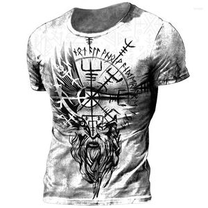 T-shirt da uomo Retro Viking Tattoo Stampa 3D Uomo Estate Odin Girocollo Manica corta allentata Casual Top Tees Oversize