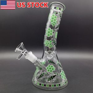 8" Glass Bong Rod Bee Print Smoking WATER Pipe Hookah Bee Glass Bongs Beaker + Bowl