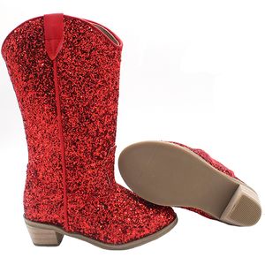 Boots Cowgirls Boots for Girls Sparkly Sequin Western Boots Cowboys Princess Shoes Children Fall Winter Glitter Boots Kids Vintage 230728