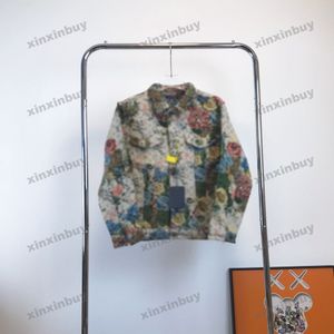 Xinxinbuy Мужчины дизайнерская куртка для покрытия цветочный цвет жаккардовый джинсовый джинсовый джинсовый