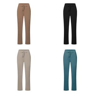 Pantaloni da donna Pantaloni da yoga fitness a gamba larga con coulisse a vita alta dritti