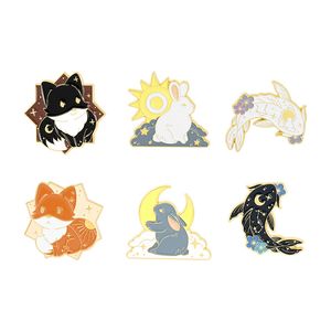 Pins de broches de coelho de peixinho dourado para cães de esmalte de metal para crianças, broches de animais para crianças, pins de lapela de gato adorável, colar de joias, acessórios de moda para presente, preço de atacado