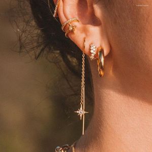 Hoop Earrings 18k Gold Plated Chain Earring Dainty Star Moon Strip Drop Dangle Stainless Steel Long Threader For Women