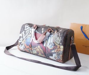 Luksusowe torby marki unisex torby na jagnięcia kreskówka graffiti torba podróżna brązowe teczki bagażowe męskie torby fitness joga torby kobiety skórzane torby na ramię designerskie torebki