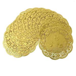 Tovagliolo da tavola 100pcs Vassoio d'oro Carta decorativa Centrotavola per dolci Tovaglietta da dessert rotonda Tovaglietta assorbente per muffin Fogli di muffin