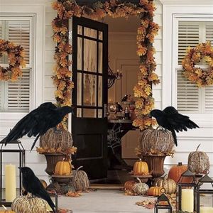 3 pezzi / set Halloween realistico fatto a mano corvo prop nero piumato corvo volare e stand corvi corvi decorazione corvo 200929261E