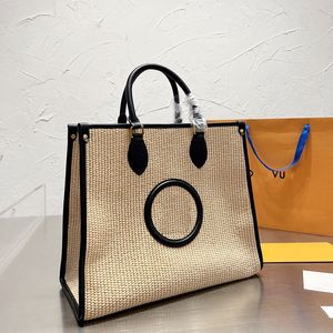 Designer-Tasche, gehäkelter Strohhalm, große Kapazität, Damen-Reisehandtasche, Strohtaschen, echtes Leder, Einkaufstasche, Geldbörse, Tragetaschen, Schulterhandtaschen, hochwertige Design-Taschen