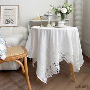 Toalha de mesa francesa renda branca flor bordado toalha de mesa de algodão para decoração de festa de casamento toalha de mesa luxuosa capa de mesa r230726