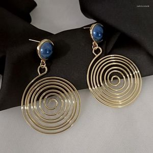 Dangle Earrings Modern Jewelry Style Blue Resin Metallic Circle Gold Color Drop For Women Girl Party Gift