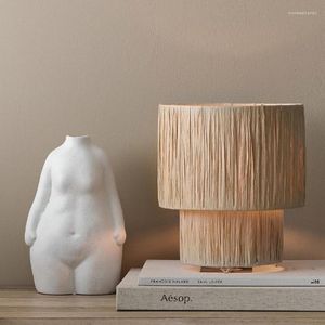 테이블 램프 레트로 밀짚 아트 등나무 램프 보헤미아 거실 손으로 짠 홈 장식 라이트 침실