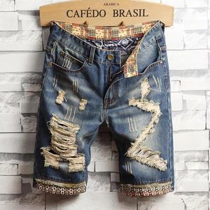 Mäns jeans 2023 Summer Fashion Men Vintage Ripped For Streetwear Hole Slim Denim Shorts Malebrand Clothes Oversize Blue