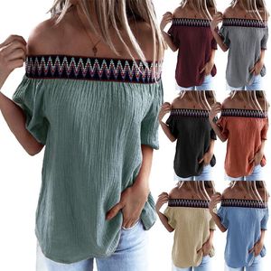 Women's T Shirts Shirt 2023 Summer Fashion Casual Loose One-line Collar Strapless Sexy Short-sleeved Blouse Female