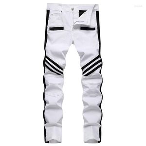 Męskie dżinsy męskie High Street proste Slim Fit splatane elastyczne dżinsowe spodnie mężczyźni moda biała bawełniana jesienna pantelones hombre