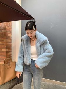 Kadın Kürk Sahte Kürk Kore tarzı Kadın Mavi Moda Sahte Kürk Kısa Katlar Sonbahar Kış Yeni Basit Sol Streetwears Zarif Mink Fur Casual Ceket HKD230727
