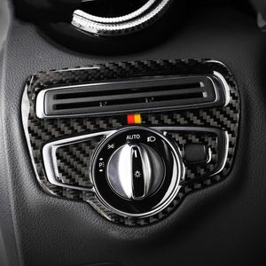 Carbon Fiber Headlight Switch Frame Cover Trim Car Styling Sticker for Mercedes C Class W205 C180 C200 GLC Accessories257e