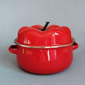 وعاء حساء المينا الأوعية مع غطاء للاستخدام المنزلي طماطم سميكة وعاء الأذن المزدوج
