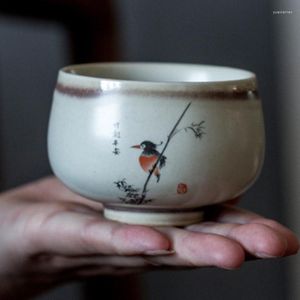 Copos Pires 150ml Pastrol Bird Water Mug Zen Ceramic Green Tea Cup Retro Single Master Handmade Teacup Household Bowl Home Decor