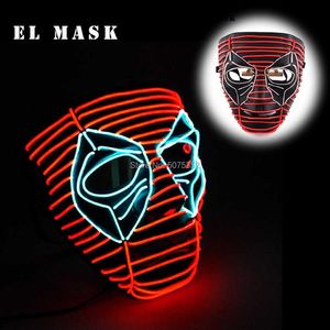 Night Glowing El Wire Mask Japanese Anime Cosplay Light Up Mask Dance DJ Club Decor Neon LED MASK FÖR HALLOWEEN JUNDOR Q0292O