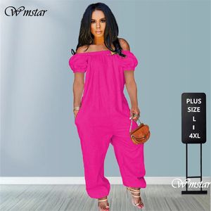 Kvinnors jumpsuits Rompers Plus Size S-4XL Jumpsuit Elegant Women's Wholesale Shoulder Solid SHORT SLEEVE Loose Top Dress 230727