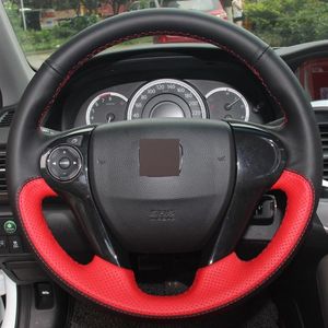 Black Red Genuine Leather DIY Hand-stitched Car Steering Wheel Cover for Honda Accord 9 Odyssey Crosstour 2013-20162039