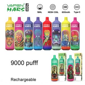 Original VAPEN MARS Puffs 9000 disposable e cigarettes 9k puff Vape Mesh Coil 18ml Disposables Vape Pen 0 2 5% Rechargeable 600mAh RGB RIGHT