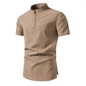 メンズカジュアルシャツ半袖スタンドカラードレスシャツ - 夏のためのスリムフィットビジネスボタンアップ