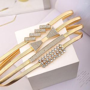 Cintos Cintura Metal Corrente Elástico Feminino Versátil Moda Diamante Enfeite Vestido Europeu E Americano Cinto Fino Dourado