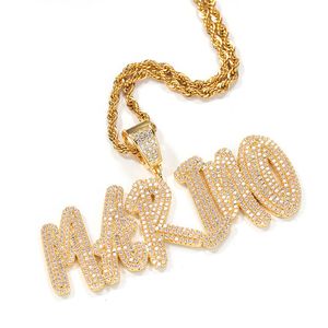 Подвесные ожерелья настраиваемые сплайсированные сплайсированные буквы назвать подвесное ожерелье мужское хип -хоп CZ Каменный игристые волосы ледяные певцы Jewelry Direct 230727